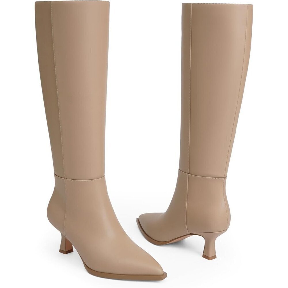 Women's Nude Modatope Knee for Faux Leather Boots Low Heel Pointed Toe Side - Picture 3 of 7